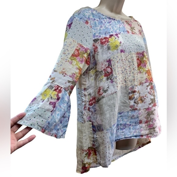 John Mark patch floral 3/4 flared sleeve high low top - Picture 4 of 7